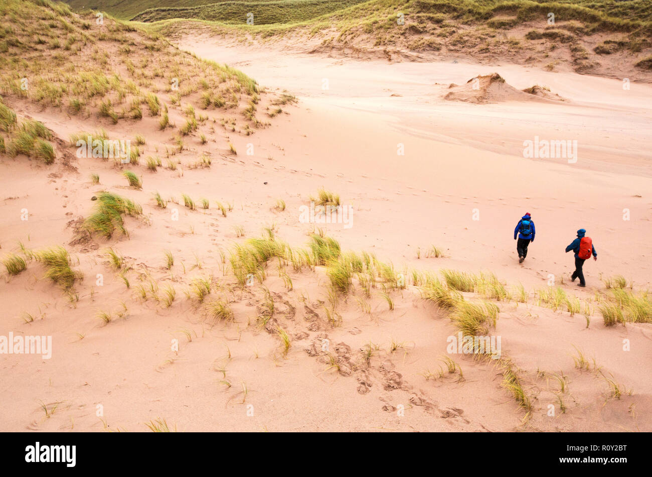 A large blowout in sand dunes at Sandwood Bay, Sutherland, Scotland, UK. Stock Photo