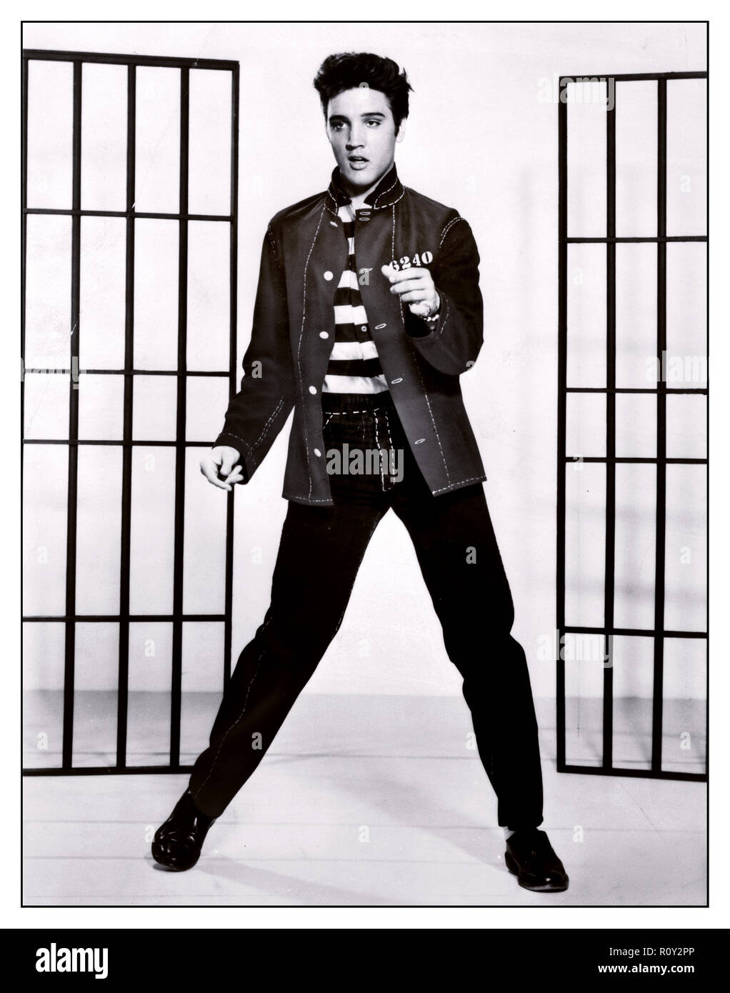 Elvis Presley film still from the iconic seminal Movie & Song 'Jailhouse Rock' 1957 The song Lyrics start... 'Warden threw a party in the county Jail' Stock Photo