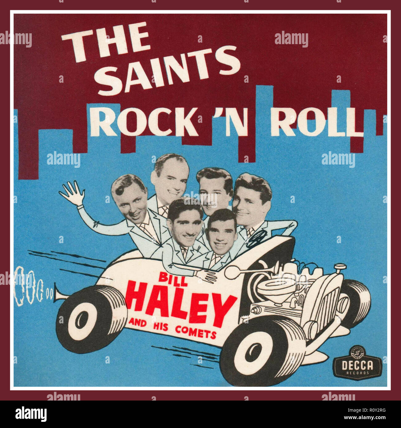 1950's Bill Hayley EP 7inch vinyl  'The Saints Rock 'n' Roll' Record Cover with songs R-O-C-K, See You Later Alligator, The Saints Rock 'n' Roll , The Paper Boy  Decca Records Stock Photo
