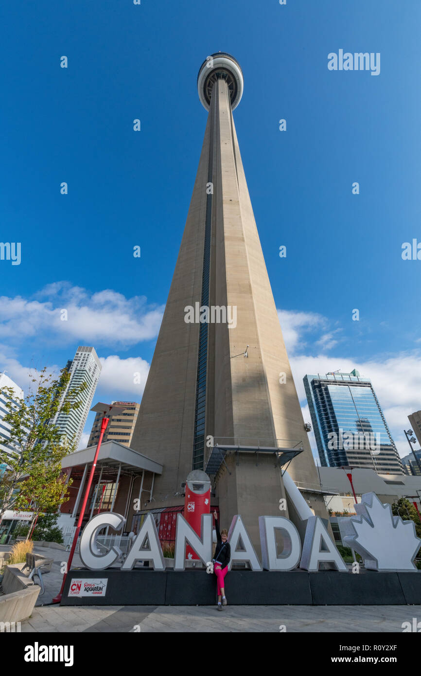 The Iconic CN Tower and Canada Sign, Downtown Toronto, Canada Stock Photo