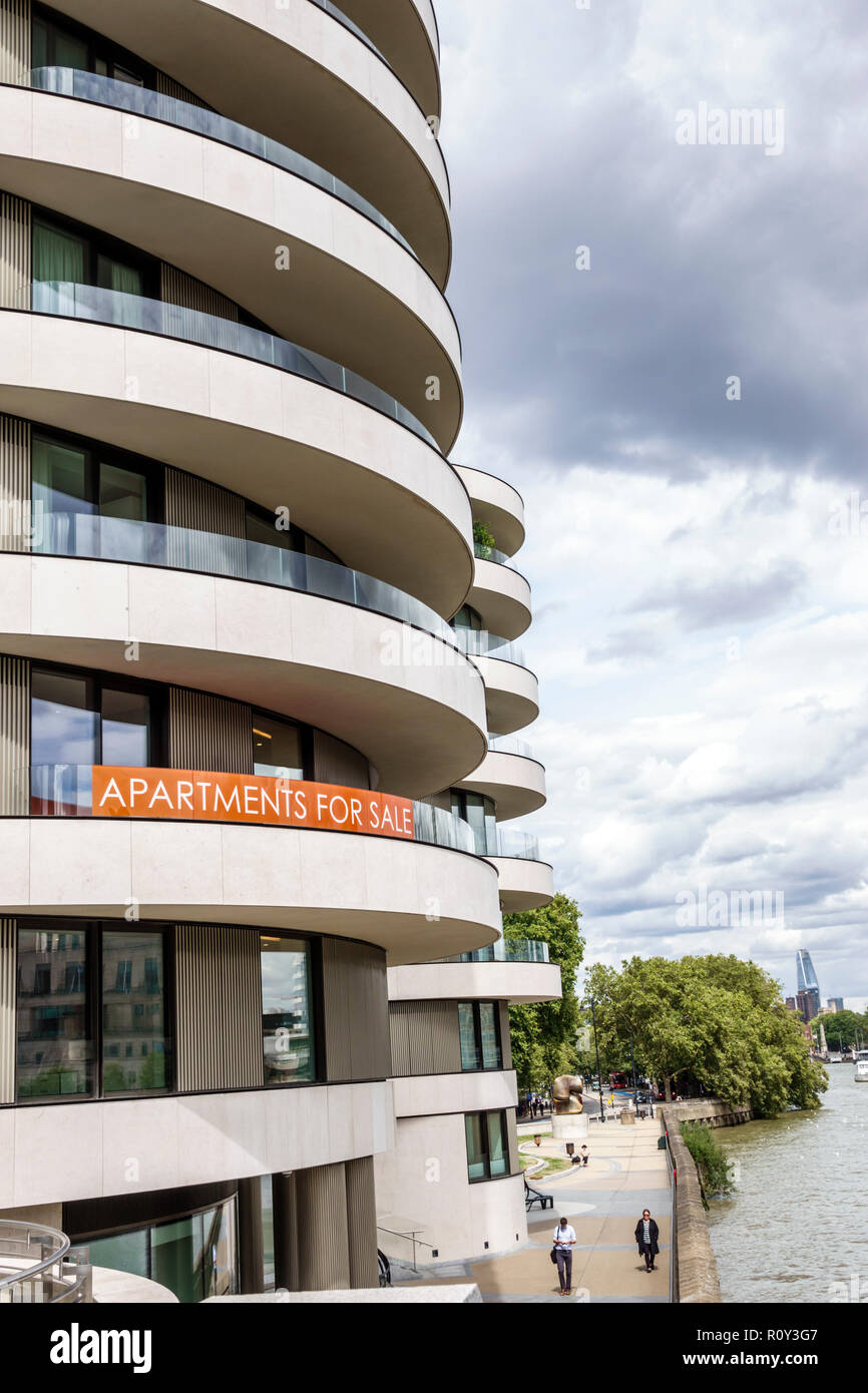 London England,UK,Westminster,Riverwalk,condominium residential apartment apartments building buildings housing,Complex,Thames River,luxury apartments Stock Photo