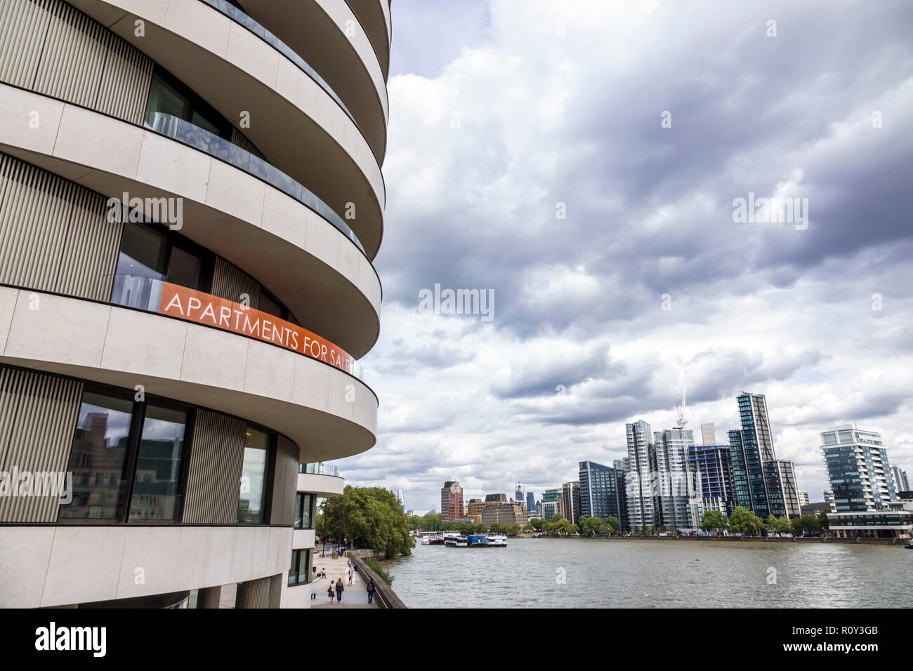 London England,UK,Westminster,Riverwalk,condominium residential apartment apartments building buildings housing,Complex,Thames River,luxury apartments Stock Photo