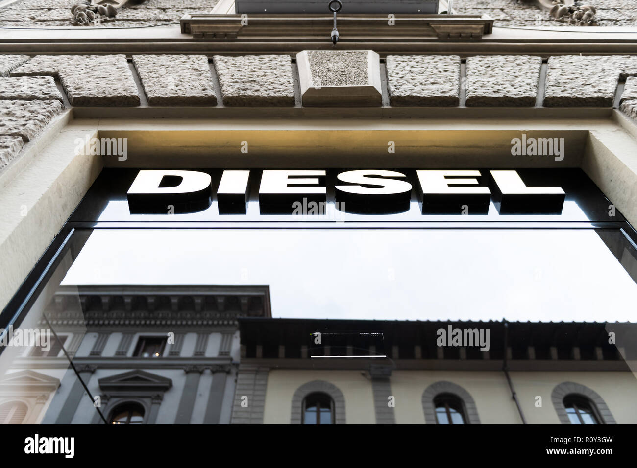 Florence, Italy - August 31, 2018: Low angle looking up view on Diesel  storefront, building facade of shop, store in Firenze, Italian city with  sign Stock Photo - Alamy