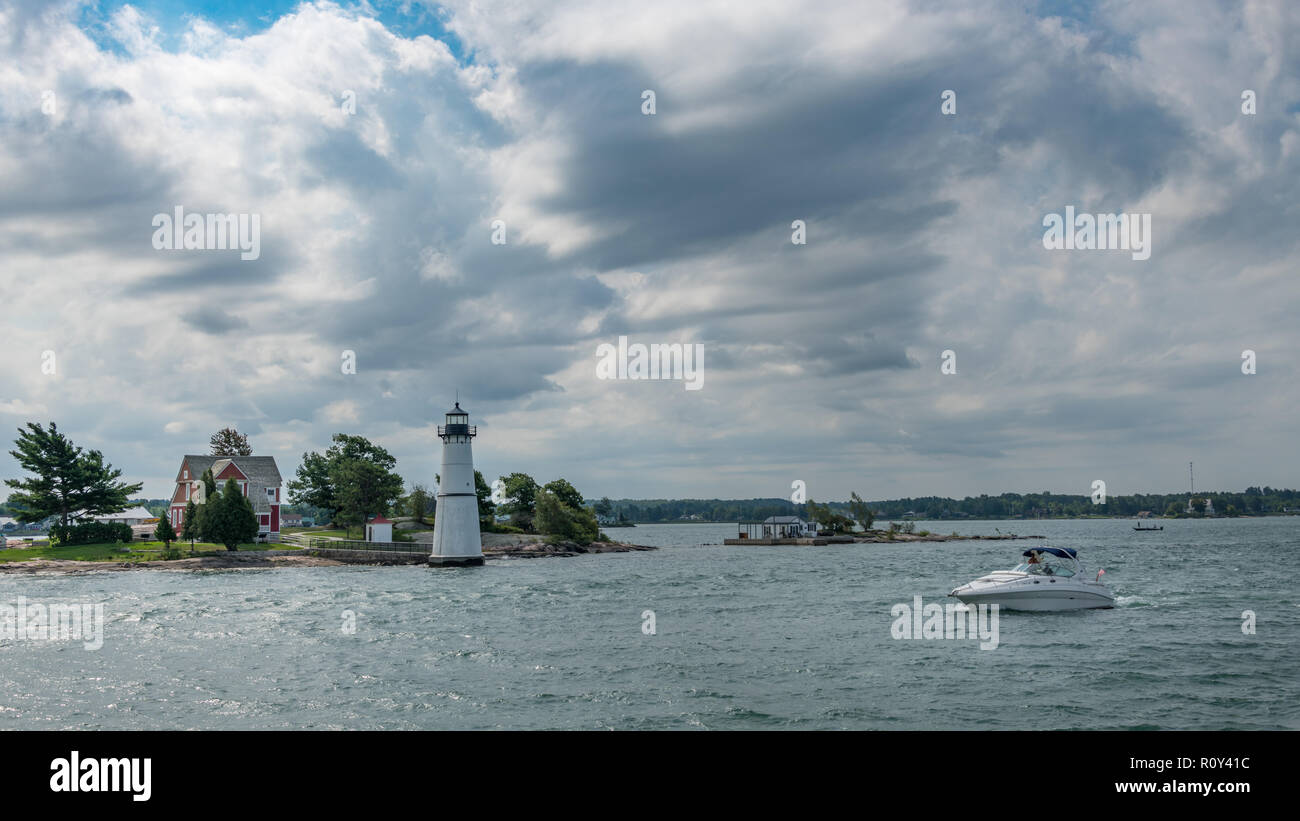Lighthouse in St Lawrence Waterway, Thousand Islands Stock Photo