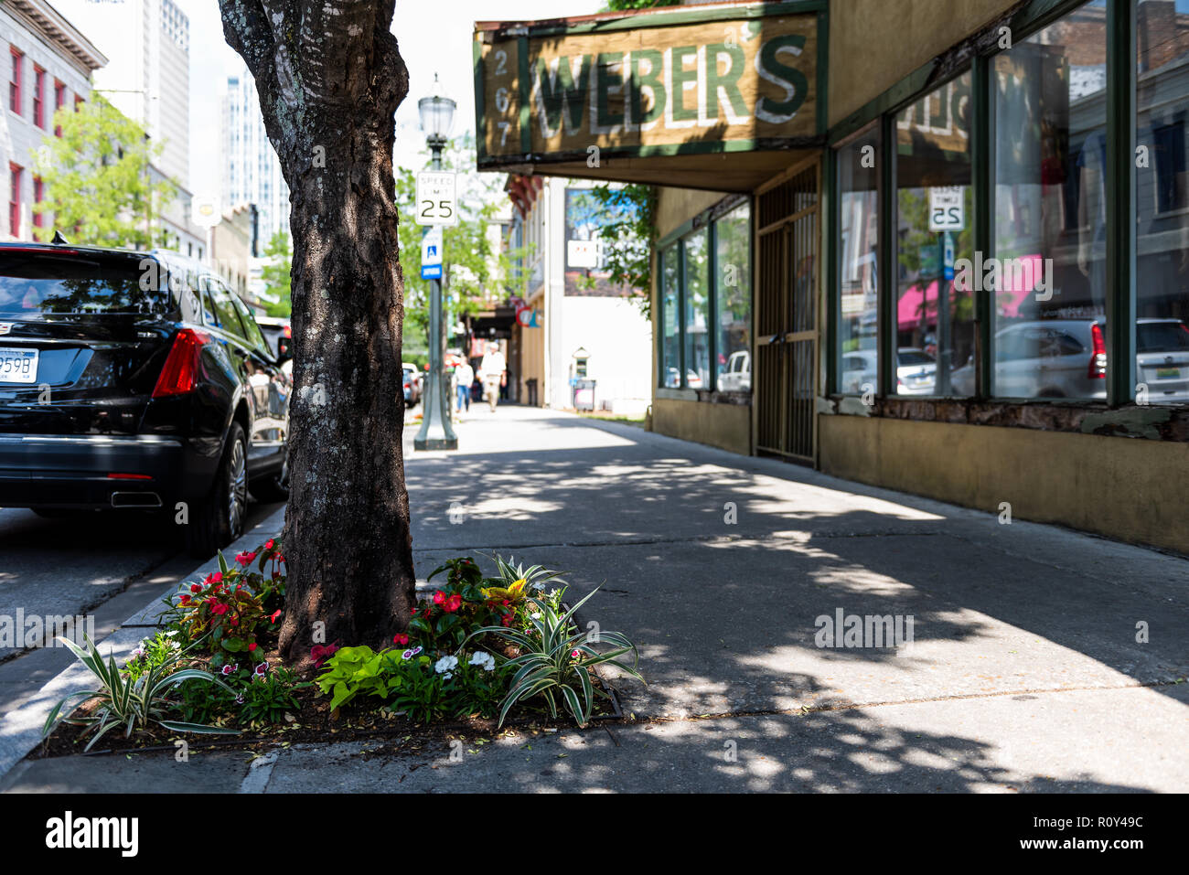 Mobile, USA April 22, 2018 Old town Dauphin street in Alabama famous