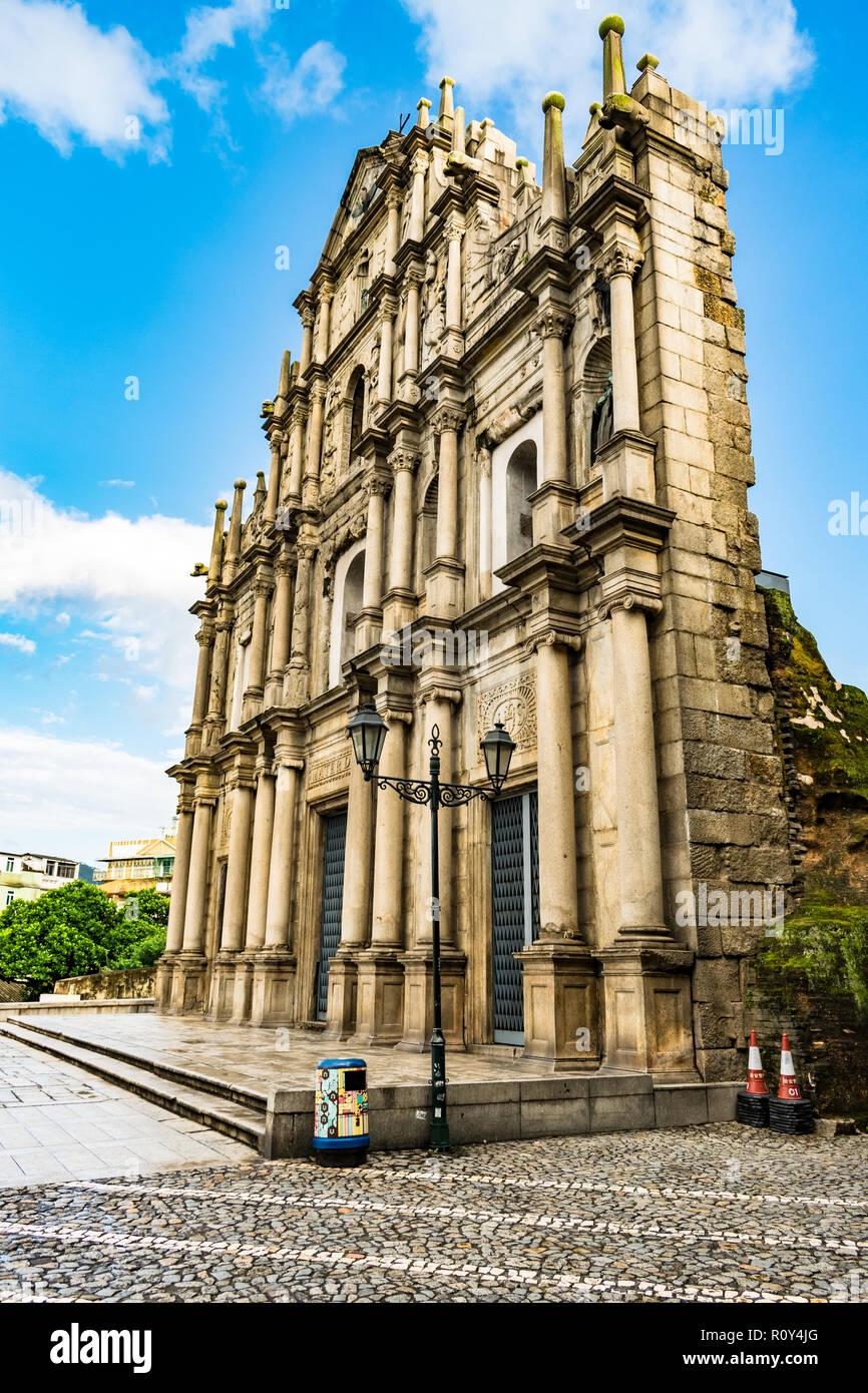 Macao cathedral wall ruins, Ruins of St Paul, in Macao, China Stock Photo