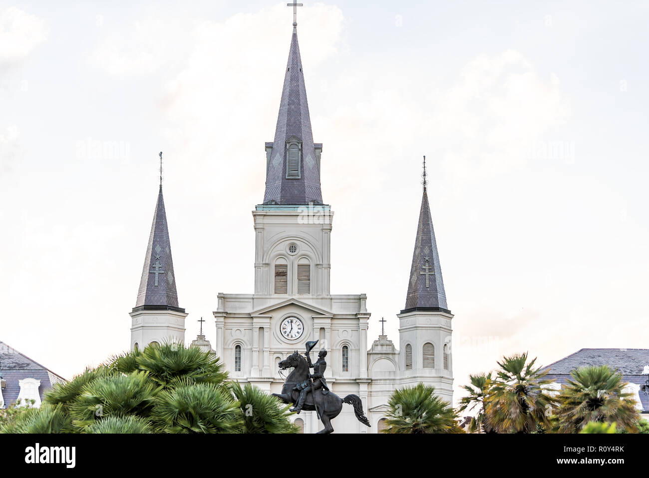New Orleans, USA Chartres street in Louisiana famous town, city with St Louis cathedral church