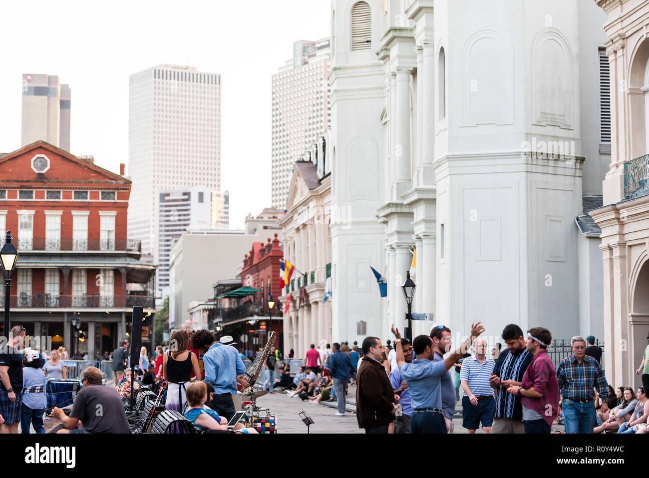 New Orleans, USA April 22, 2018 Downtown skyline old town chartres street in Louisiana famous