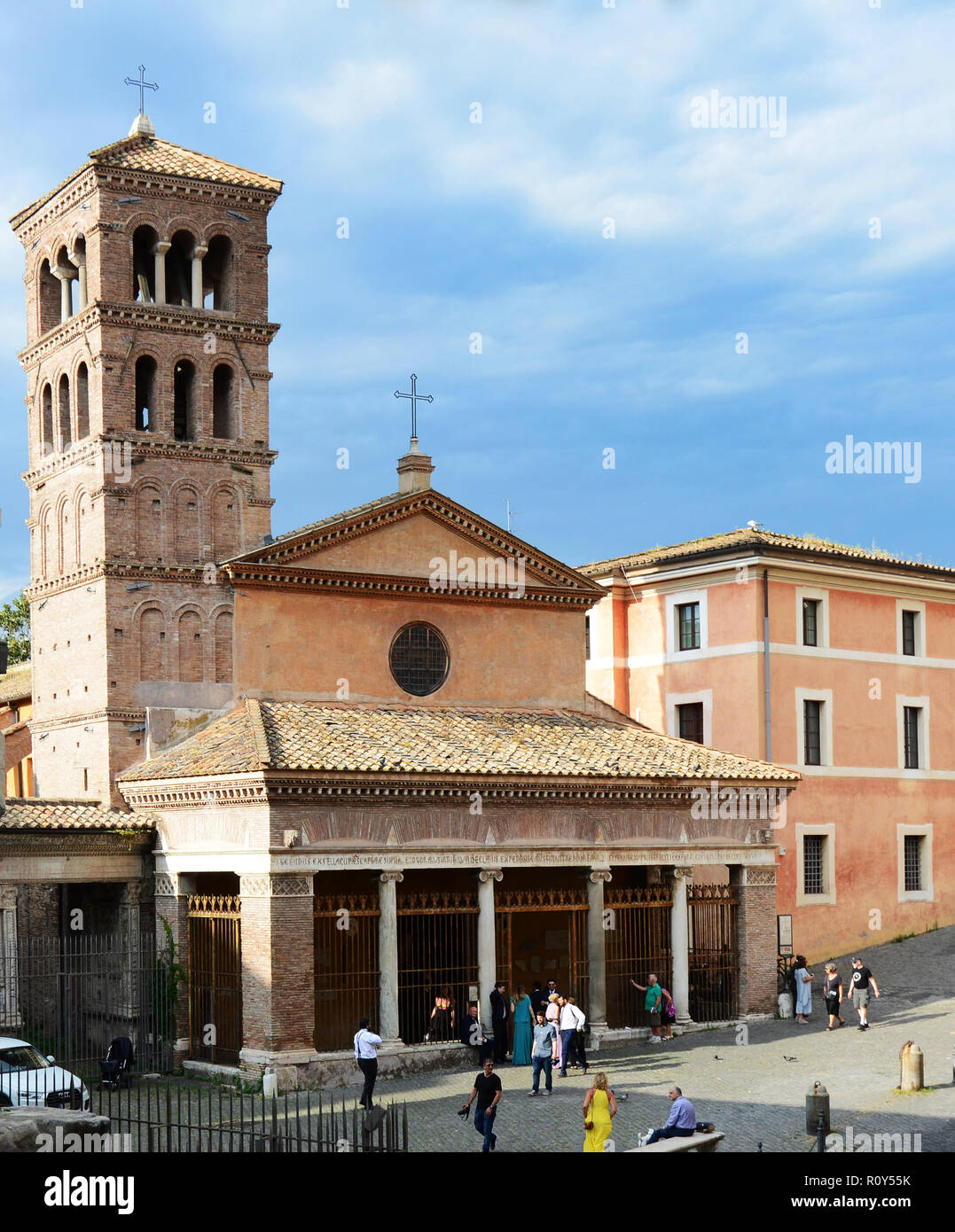 church of Santa Maria in Cosmedin in the Piazza della Bocca della Vertia. Stock Photo