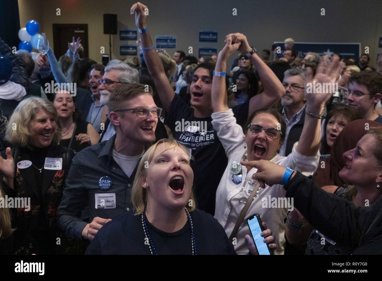 Richmond, Virginia, USA. 6th Nov, 2018. Supporters celebrating