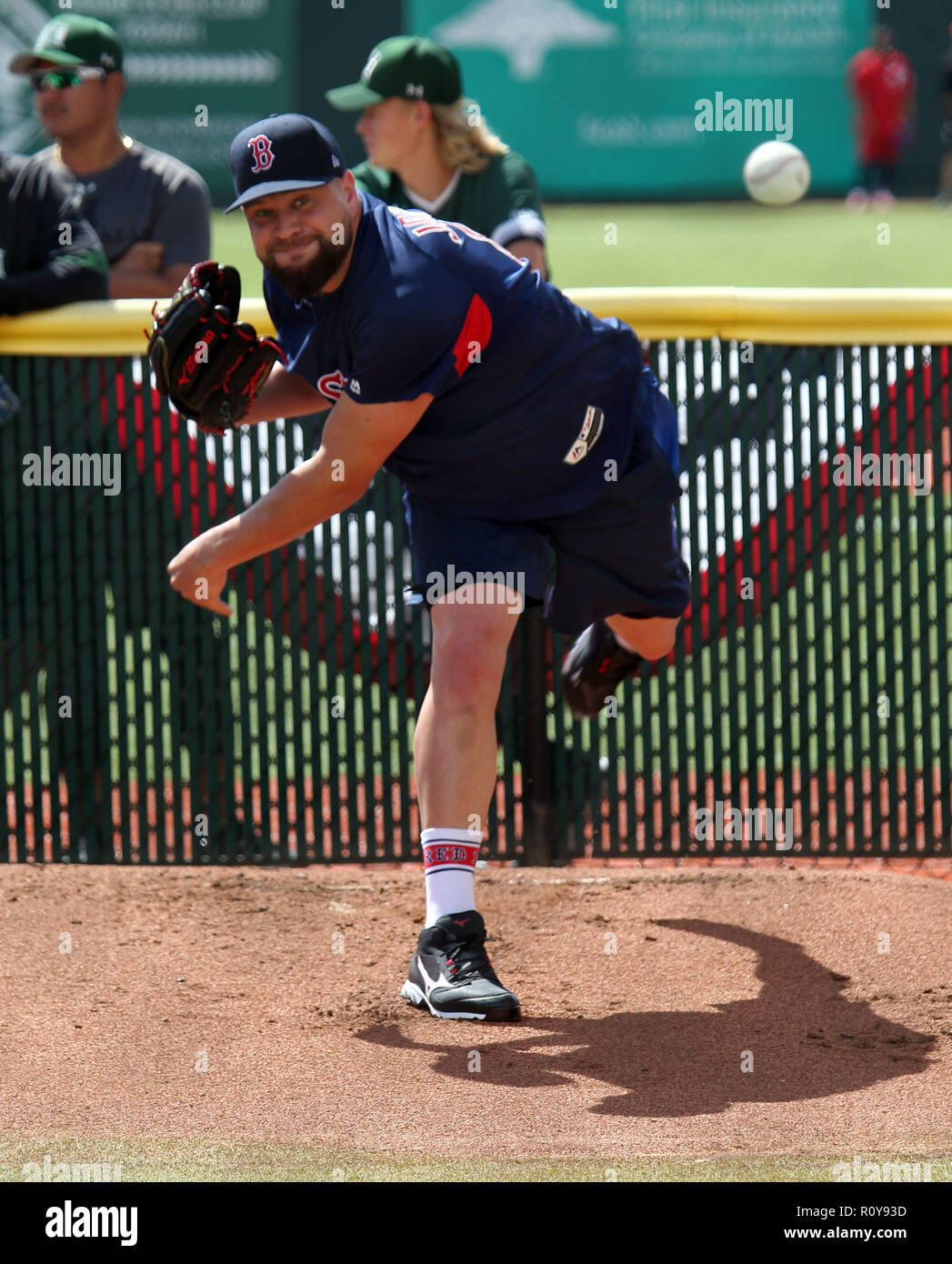 November 4, 2018 - Boston Red Sox Brian Johnson during a warm up workout session at Les Murakami Stadium on the campus of the University of Hawaii at Manoa in Honolulu, HI - Michael Sullivan/CSM Stock Photo