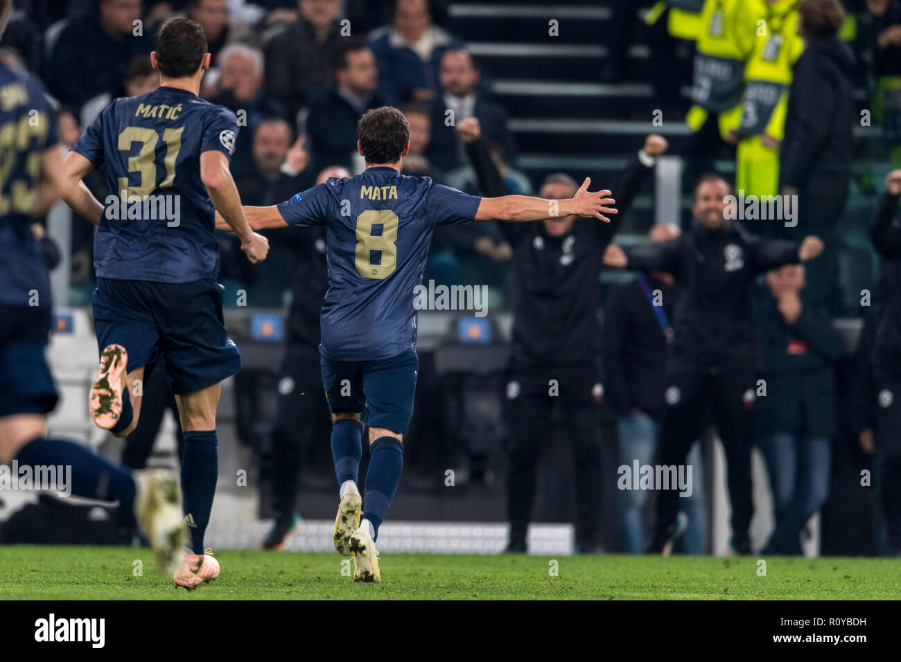 Turin, Italy. 7th Nov 2018. Juan Manuel Mata Garcia (Manchester Utd) celebrates after scoring his team's first goal  during the Uefa ' Champions League ' Group Stage H, match between Juventus 1-2 Manchester Utd  at Allianz Stadium on November 07, 2018 in Torino, Italy. (Photo by Maurizio Borsari/AFLO) Credit: Aflo Co. Ltd./Alamy Live News Stock Photo