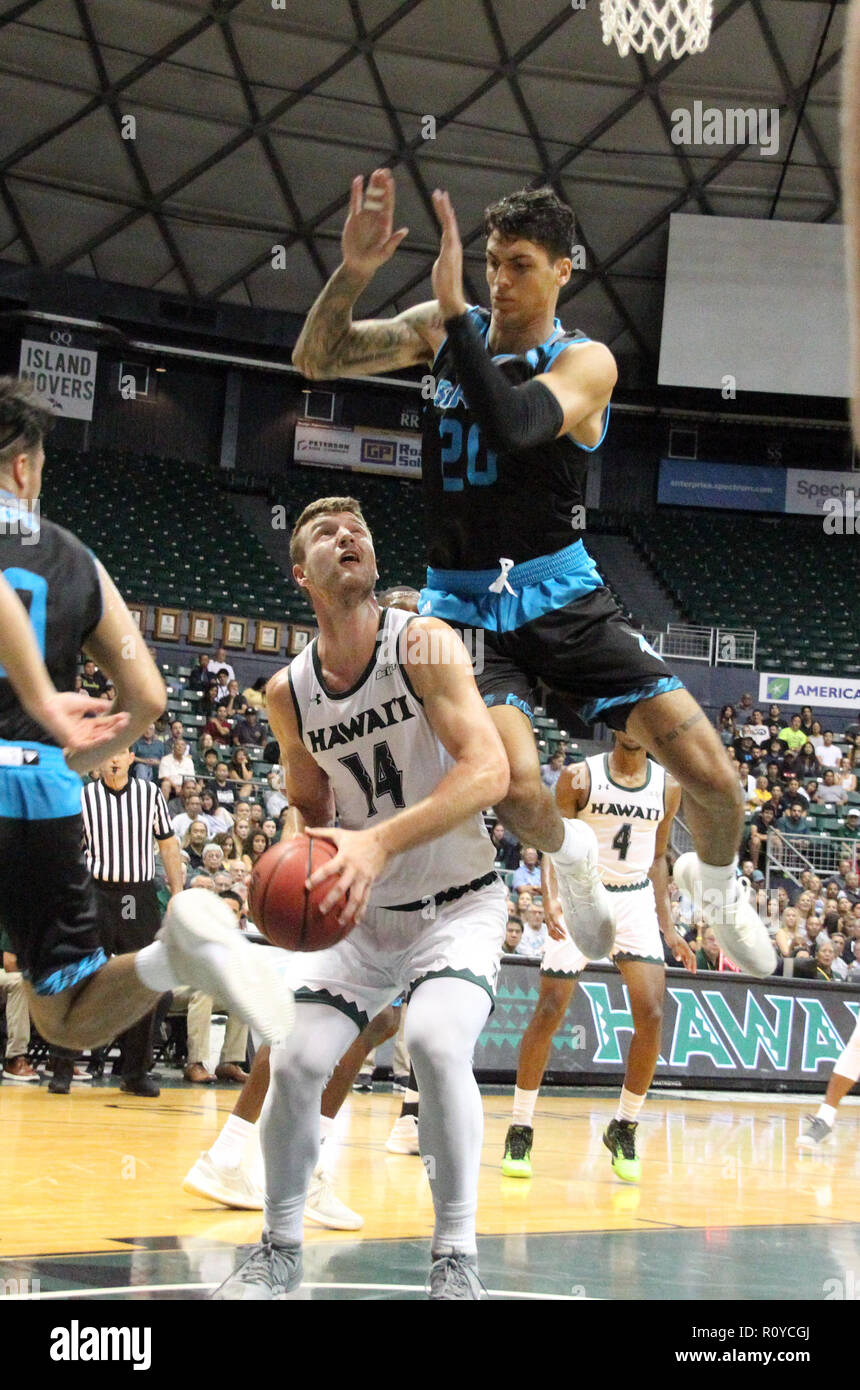 November 2, 2018 - Hawaii Pacific Sharks forward Scott Ulaneo #20 jumps ...