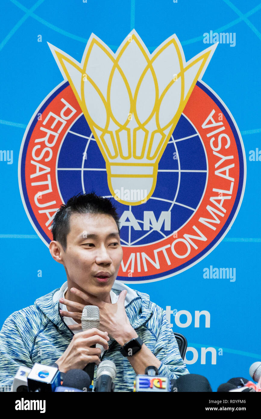 Kuala Lumpur, Malaysia. 8th Nov, 2018. Malaysian badminton player Lee Chong Wei holds a press conference in Kuala Lumpur, Malaysia, Nov. 8, 2018. Credit: Zhu Wei/Xinhua/Alamy Live News Stock Photo