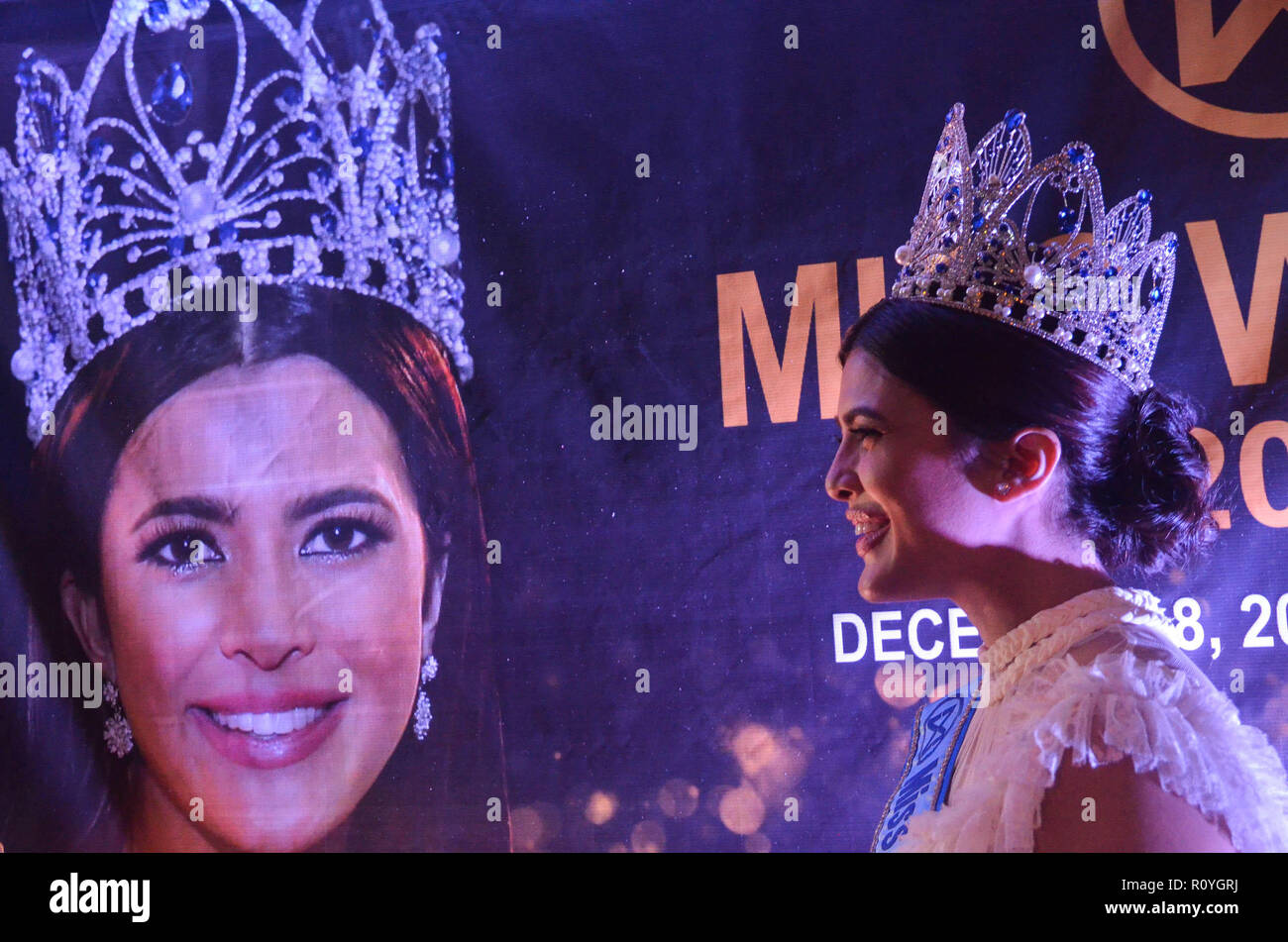 Quezon City, Philippines. 8th Nov 2018. Miss World Philippines 2018 and Miss Intercontinental Philippines 2017; Katarina Rodriguez during the press conference held at Annabel's Restaurant last November 8, 2018. Credit: Robert Oswald Alfiler/Alamy Live News Stock Photo