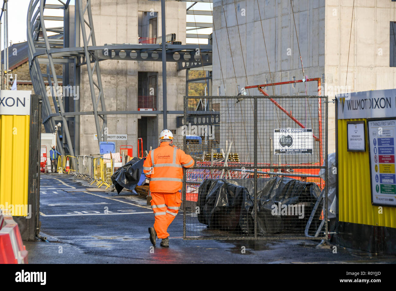 PONTYPRIDD, WALES OCTOBER 2018 Entrance to the site of a new office development in Pontypridd