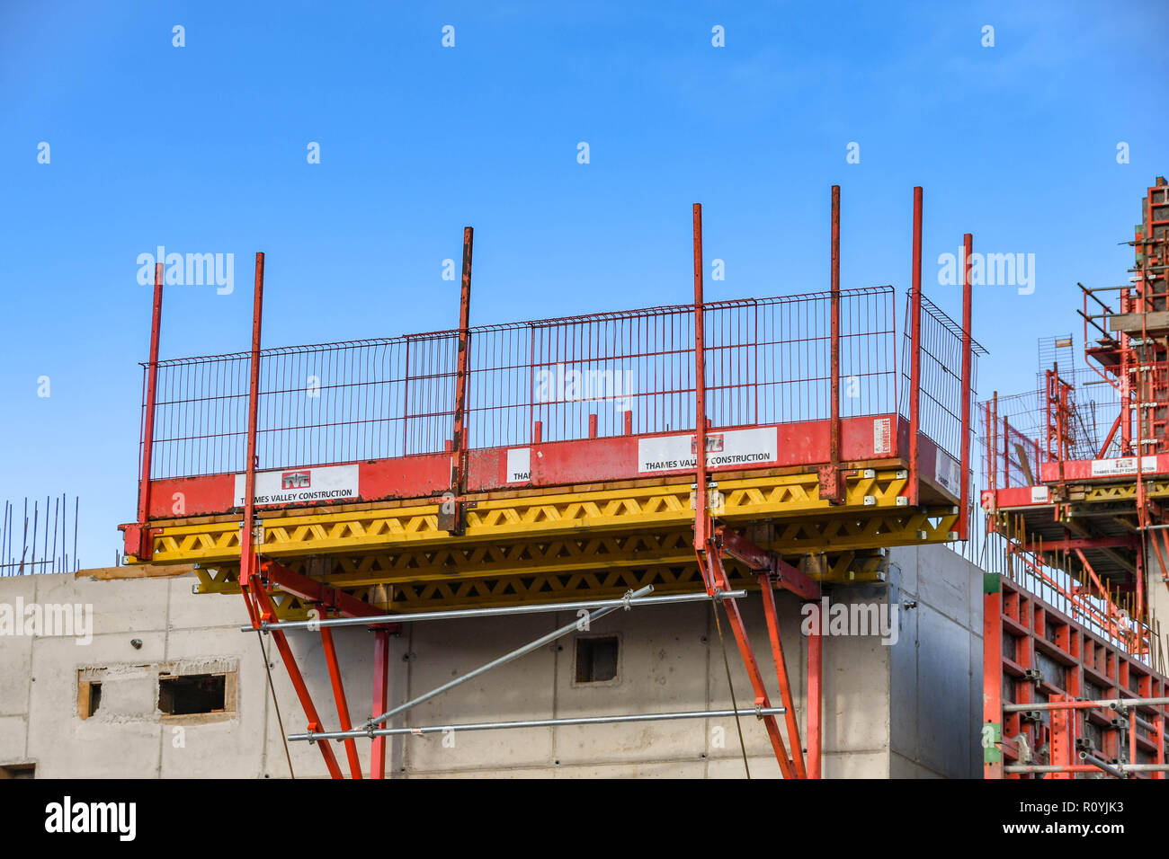 PONTYPRIDD, WALES - OCTOBER 2018: Close up view of steel shuttering and ...