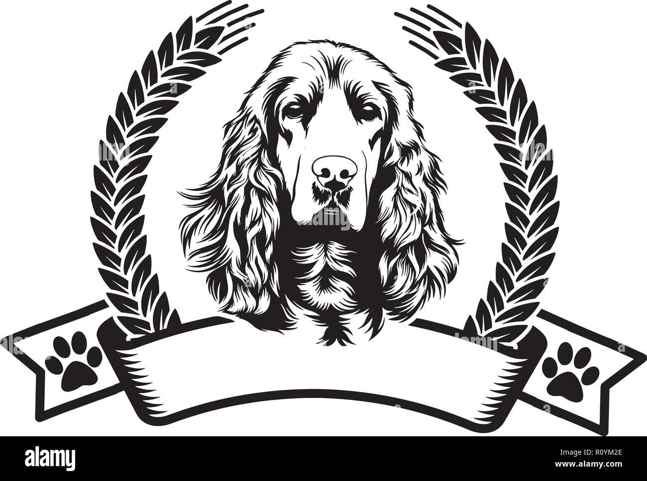 Cocker Spaniel Dog Breed Head Isolated Pedigree Pet Portrait Smiling Happy Puppy Face Animal Cartoon Illustration Portrait Art Artwork Cute Design Stock Vector