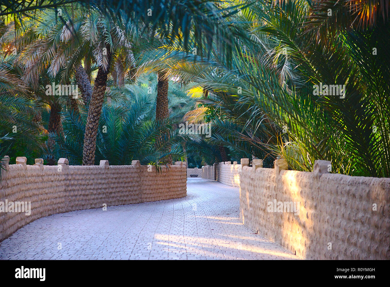 Walkway in the oasis of Al Ain Stock Photo