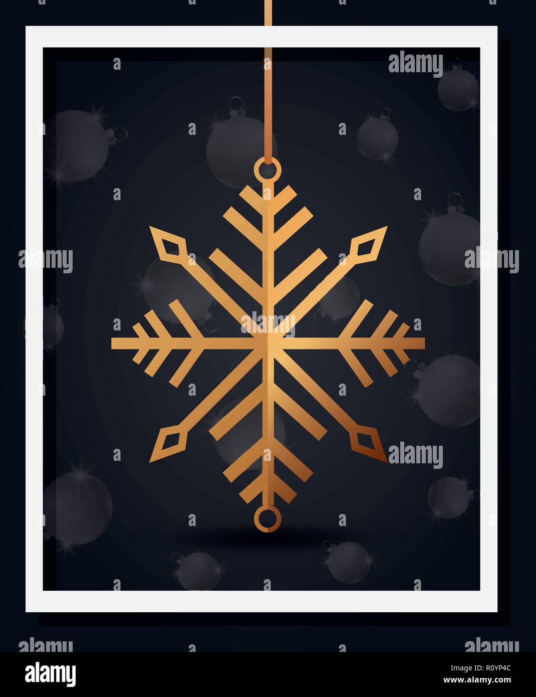 golden snowflake frame decoration merry christmas party vector ...