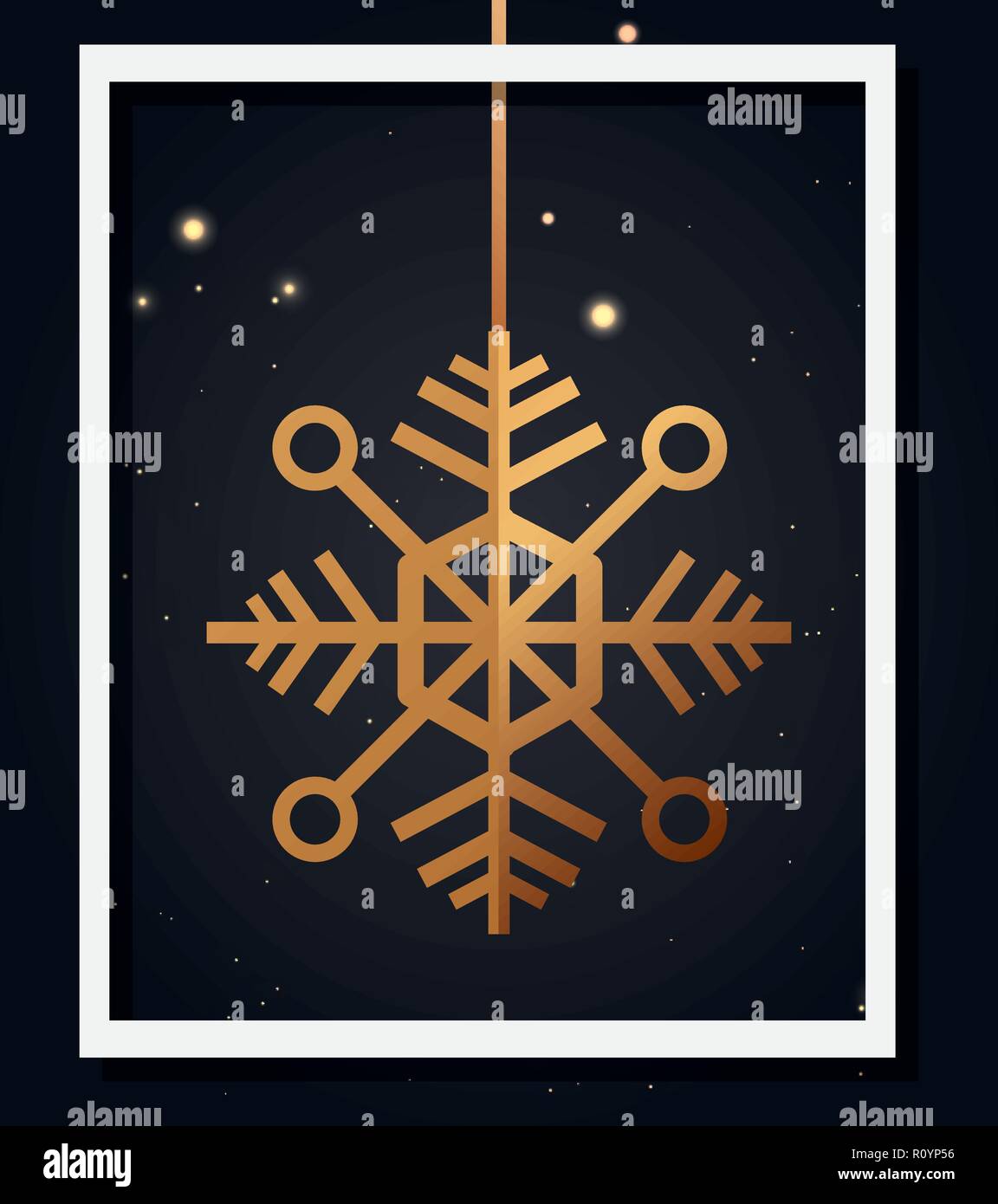 golden snowflake frame decoration merry christmas party vector ...
