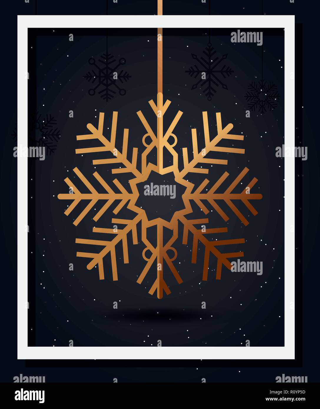 golden snowflake frame decoration merry christmas party vector ...