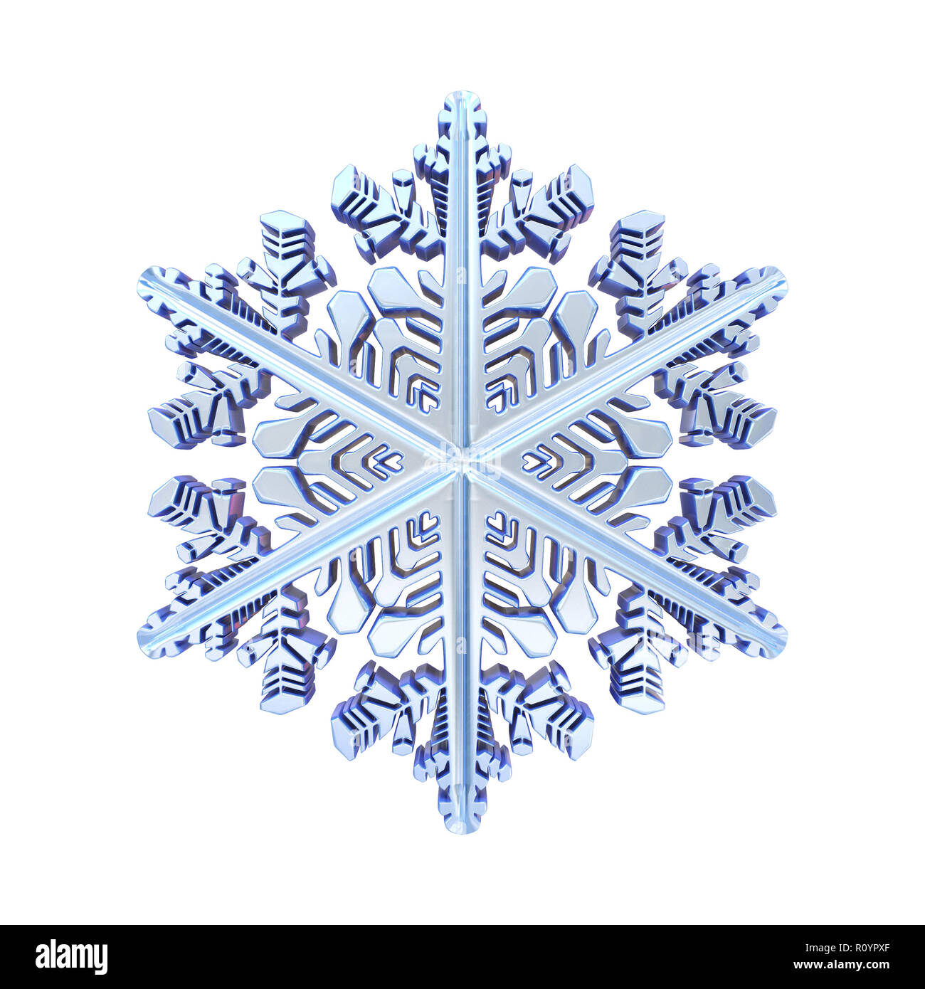 Blue crystal snowflake 3D render illustration isolated on white ...