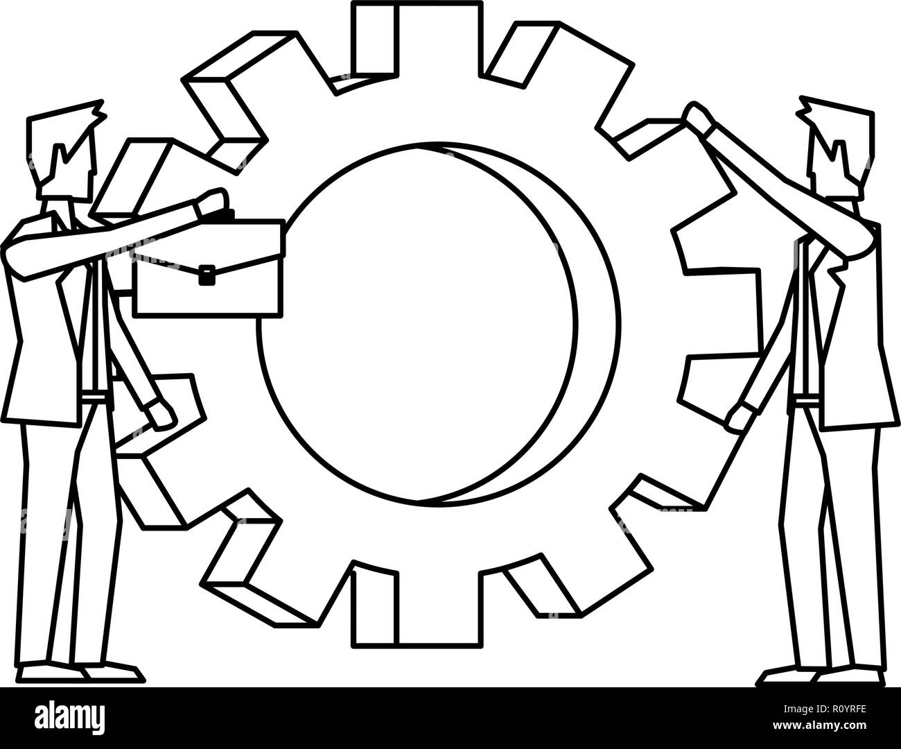 businessmen teamwork with gear cooperation vector illustration Stock ...