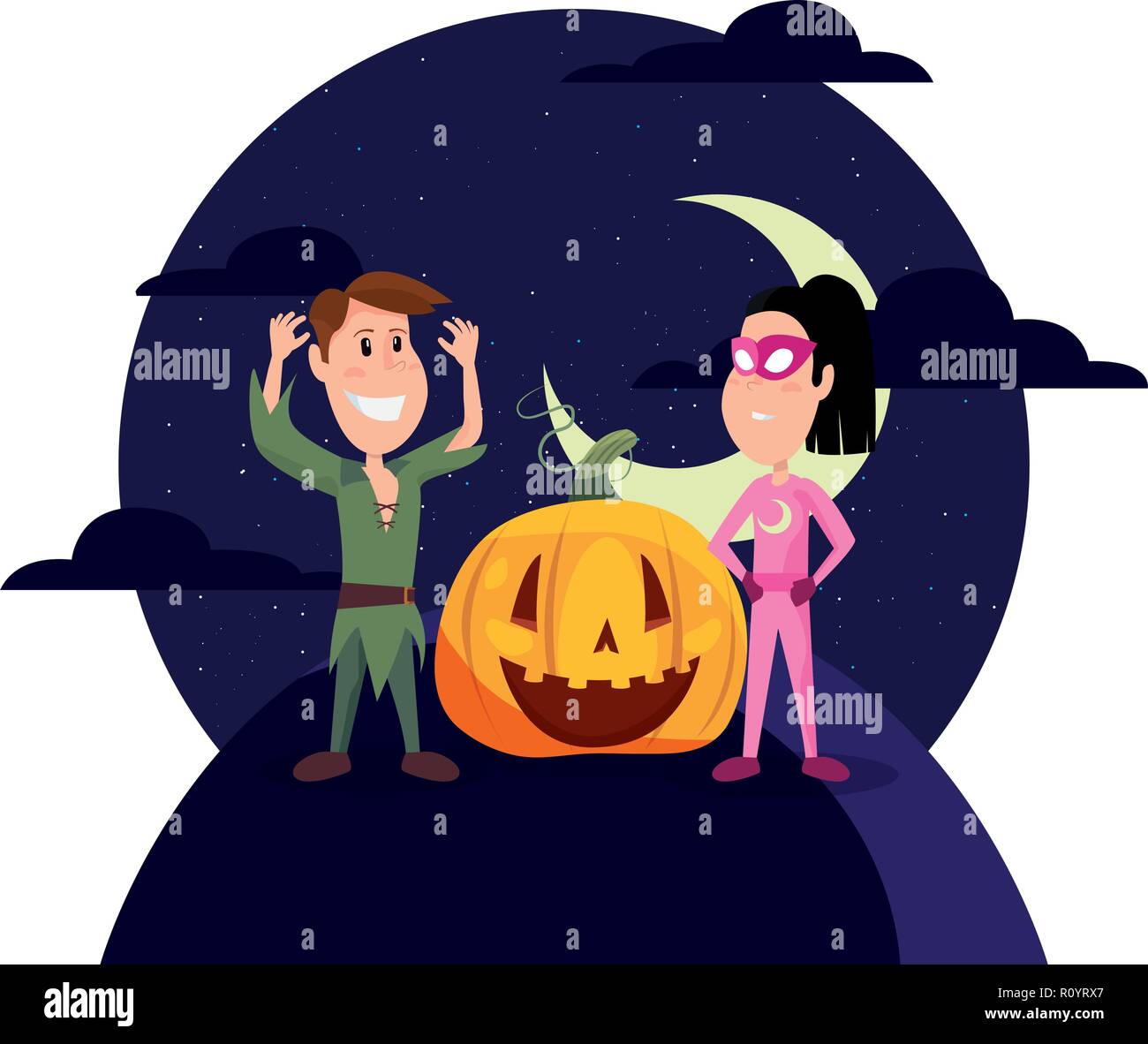 boy and girl halloween costumes vector illustration Stock Vector Image