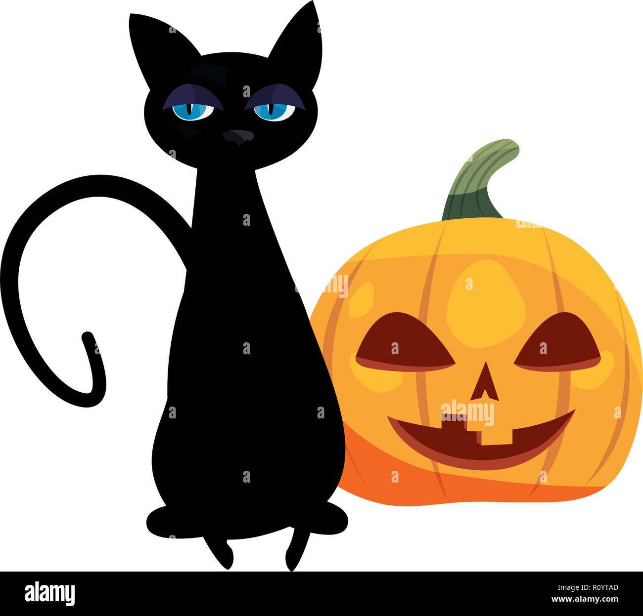 black cat halloween and pumpkin party vector illustration Stock Vector ...