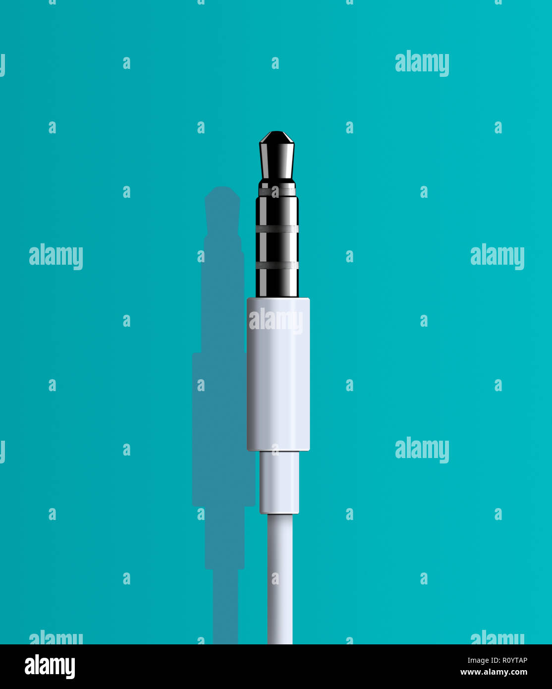 Jack plug connection against turquoise background Stock Photo