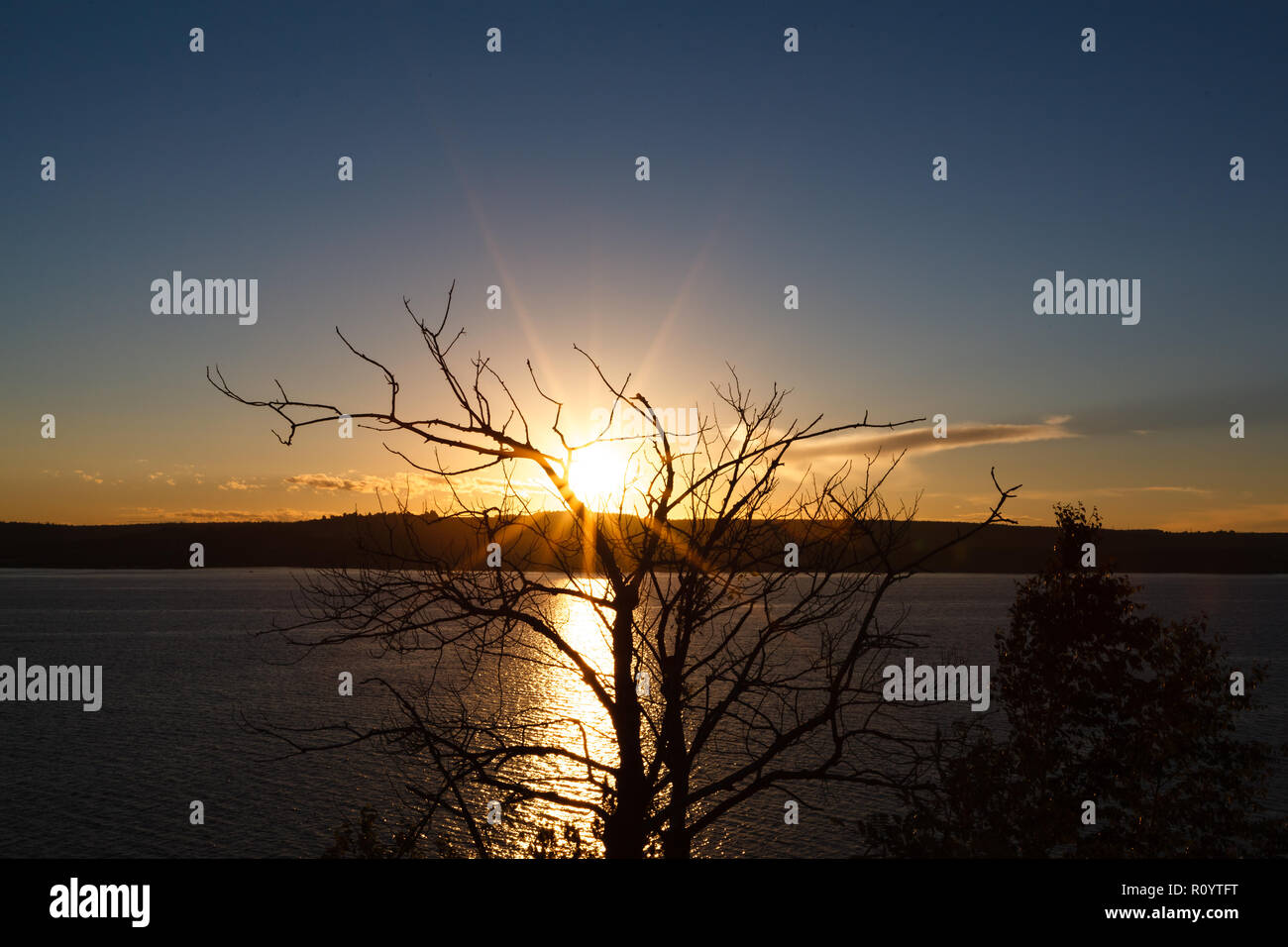 sunset in the river with reflex Stock Photo - Alamy
