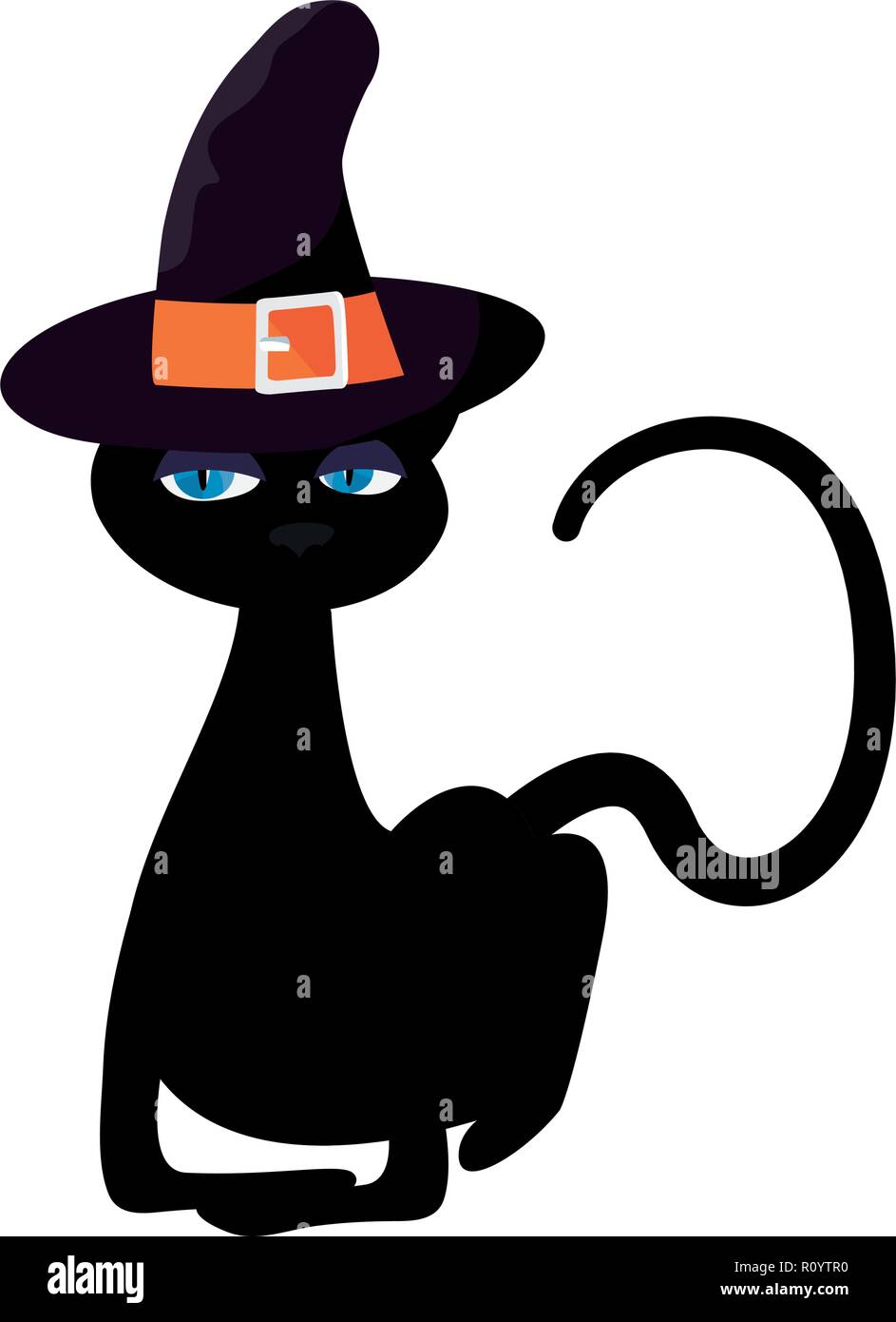 black cat halloween and witch hat vector illustration Stock Vector ...