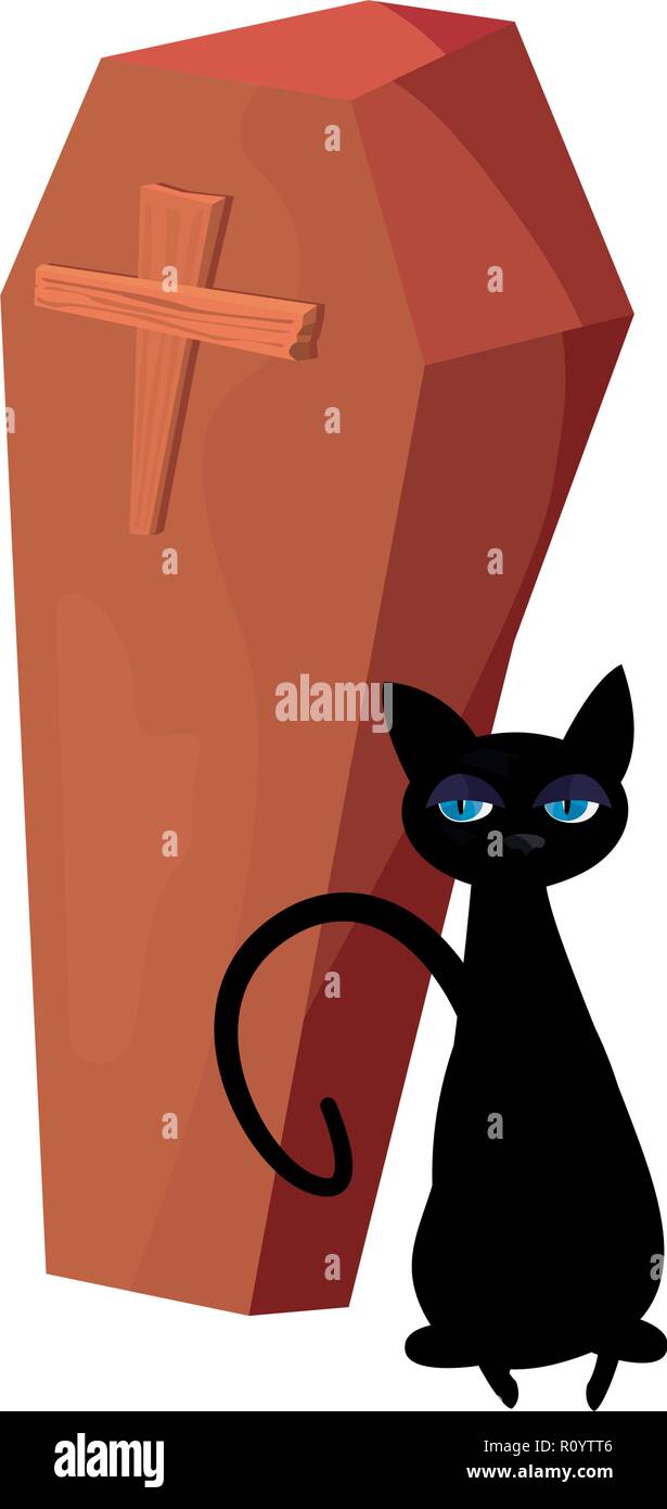 halloween black cat and coffin vector illustration Stock Vector Image ...