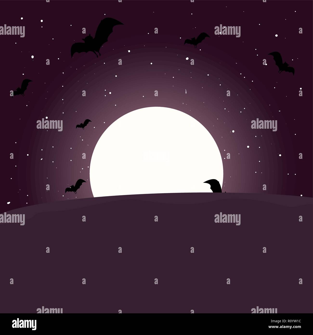 landscape bats night sky moon clouds vector illustration Stock Vector ...