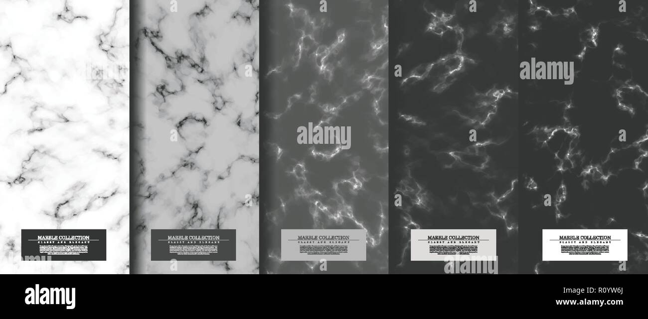 Marble collection abstract pattern texture grey scale background card template vector design Stock Vector