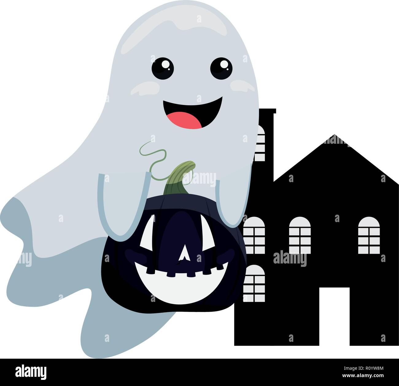 halloween house and ghost pumpkin vector illustration Stock Vector ...