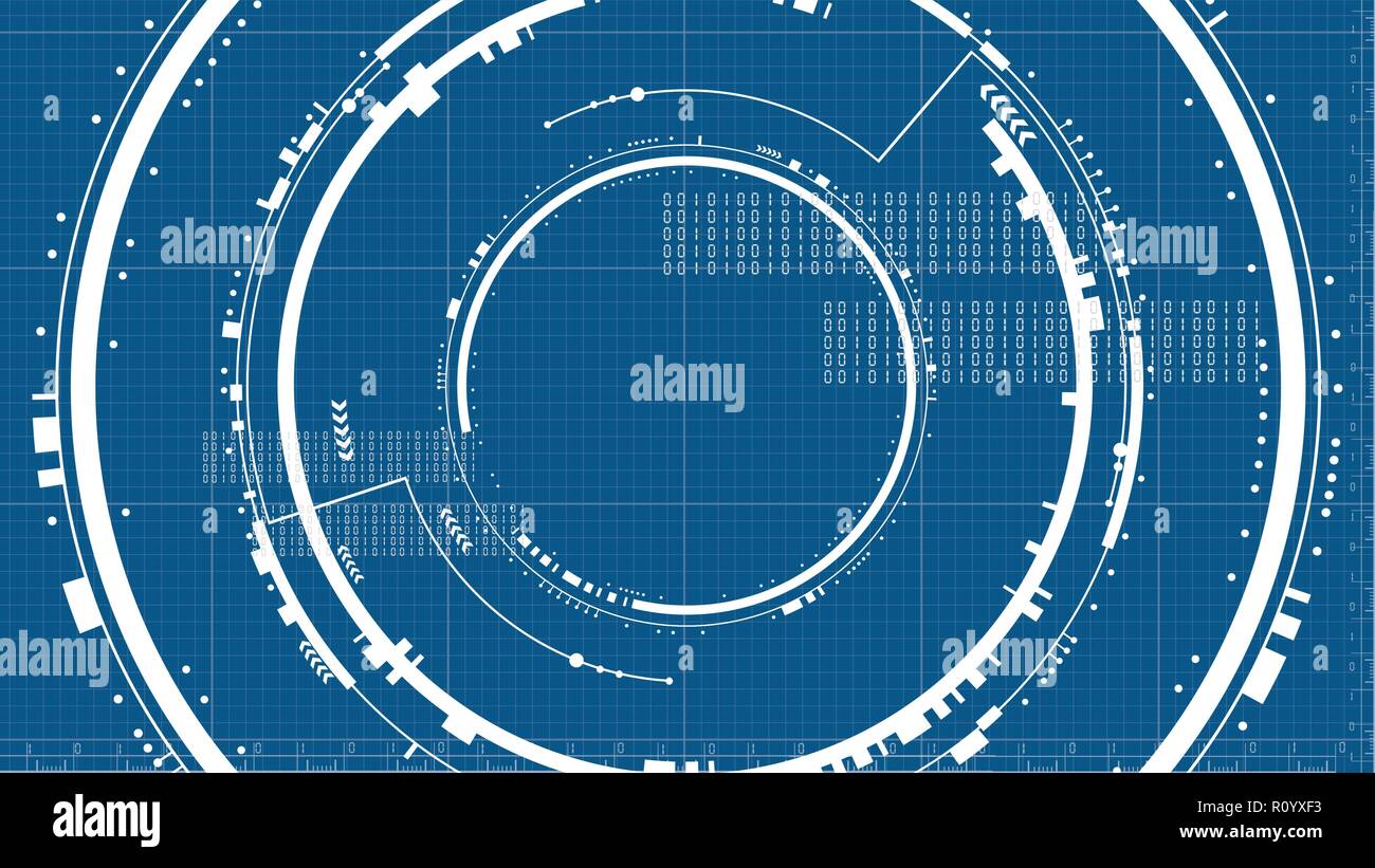 Technological future interface hud technical blueprint platform abstract background vector design Stock Vector