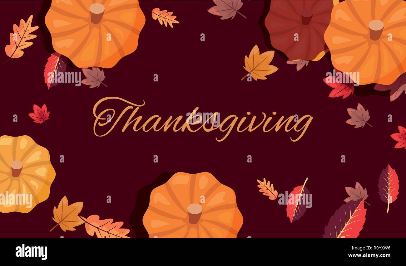 happy thanksgiving pumpkins leaves sign vector illustration Stock ...