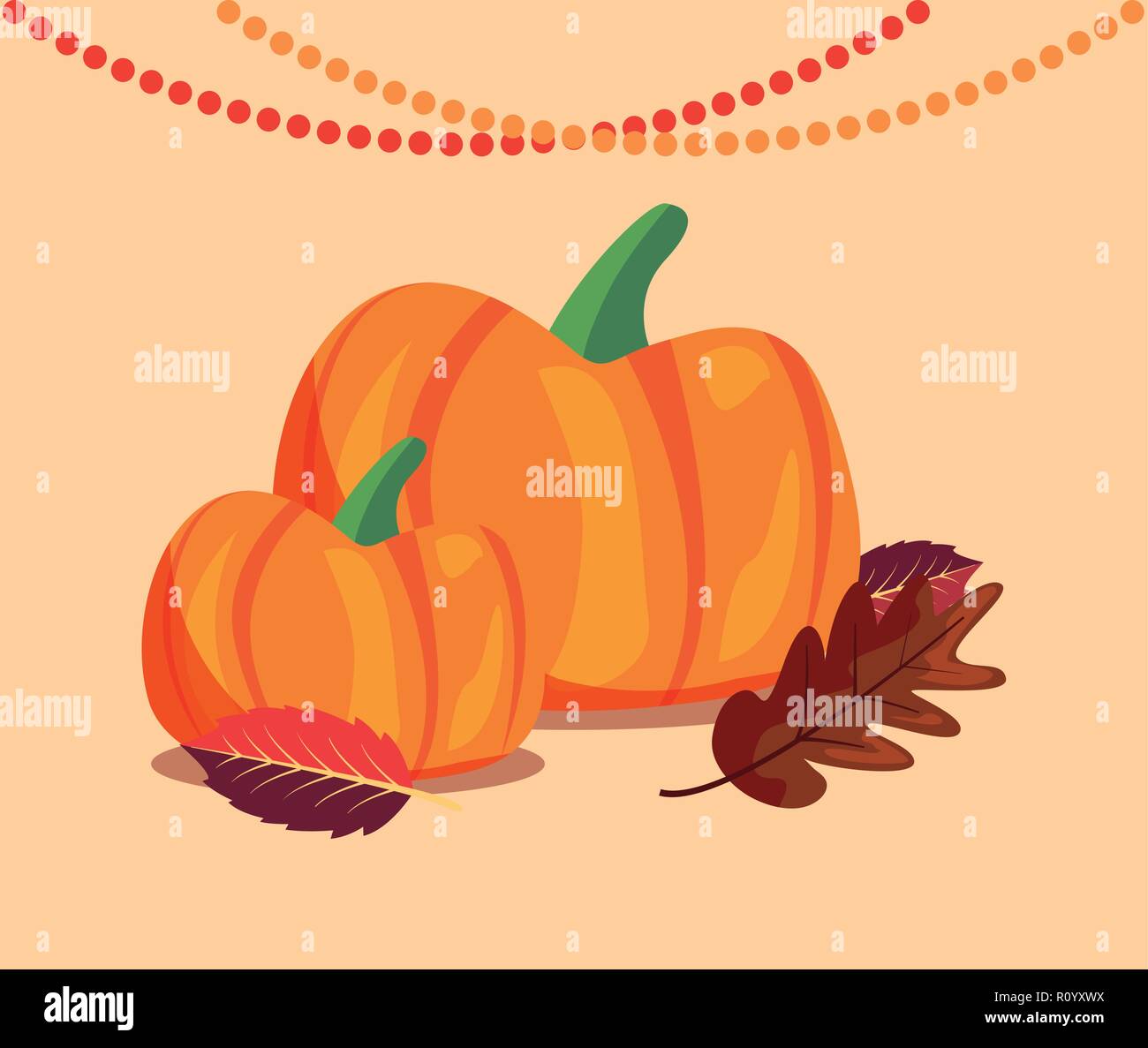 happy thanksgiving decoration pumpkins leaves vector illustration Stock ...