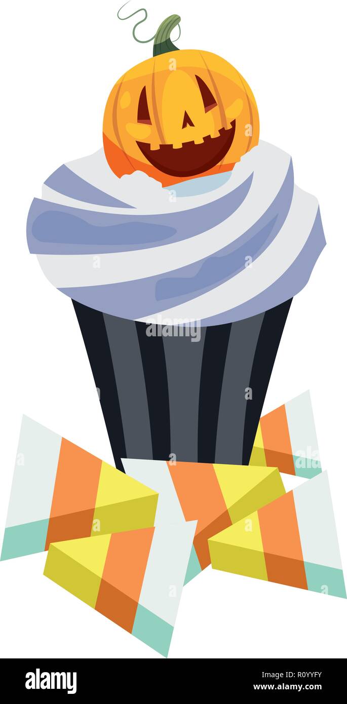 halloween sweet cupcake pumpkin and jelly vector illustration Stock ...