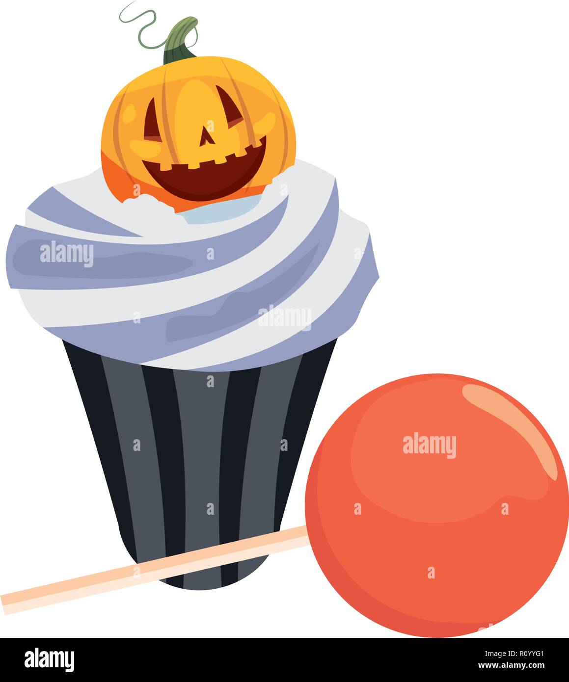 halloween sweet cupcake pumpkin and lollipop vector illustration Stock ...