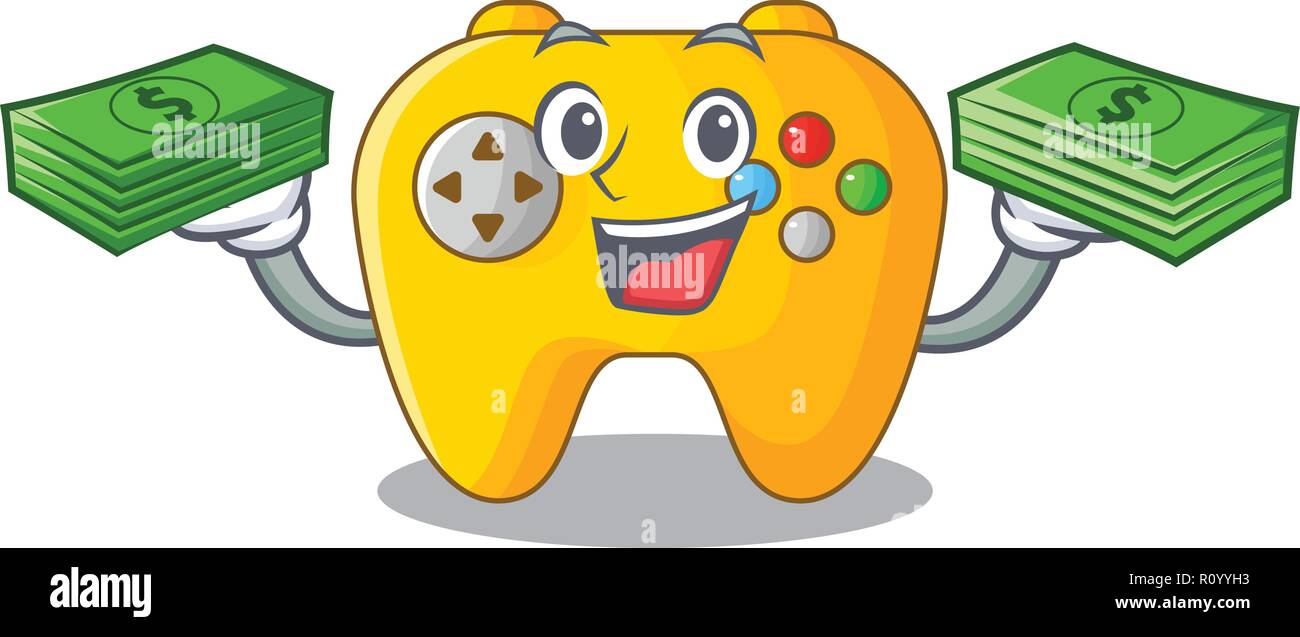 With money Video game controller shaped on charcter Stock Vector
