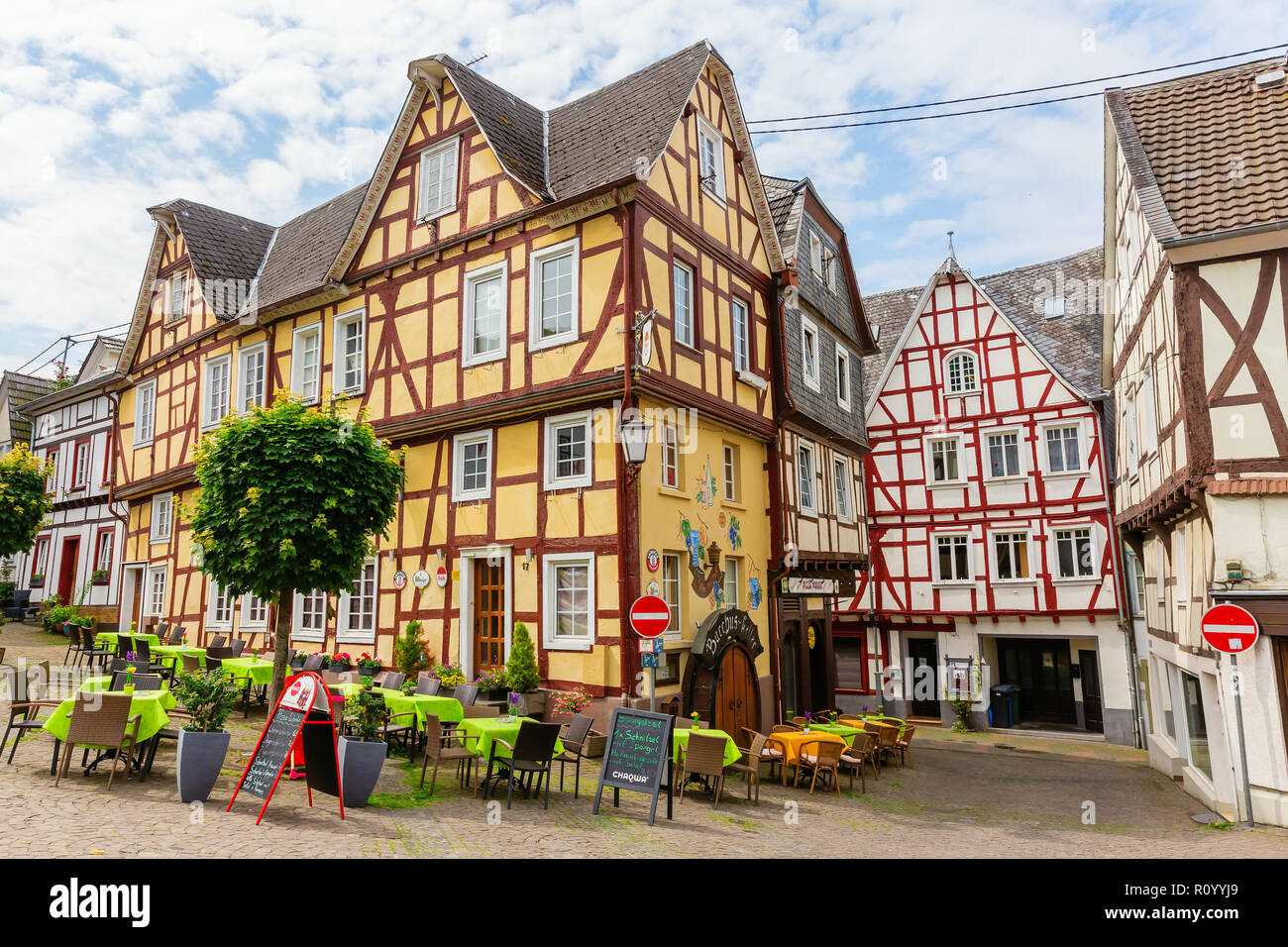 Linz am Rhein, Germany May 31, 2018: old town of Linz am Rhein with ...