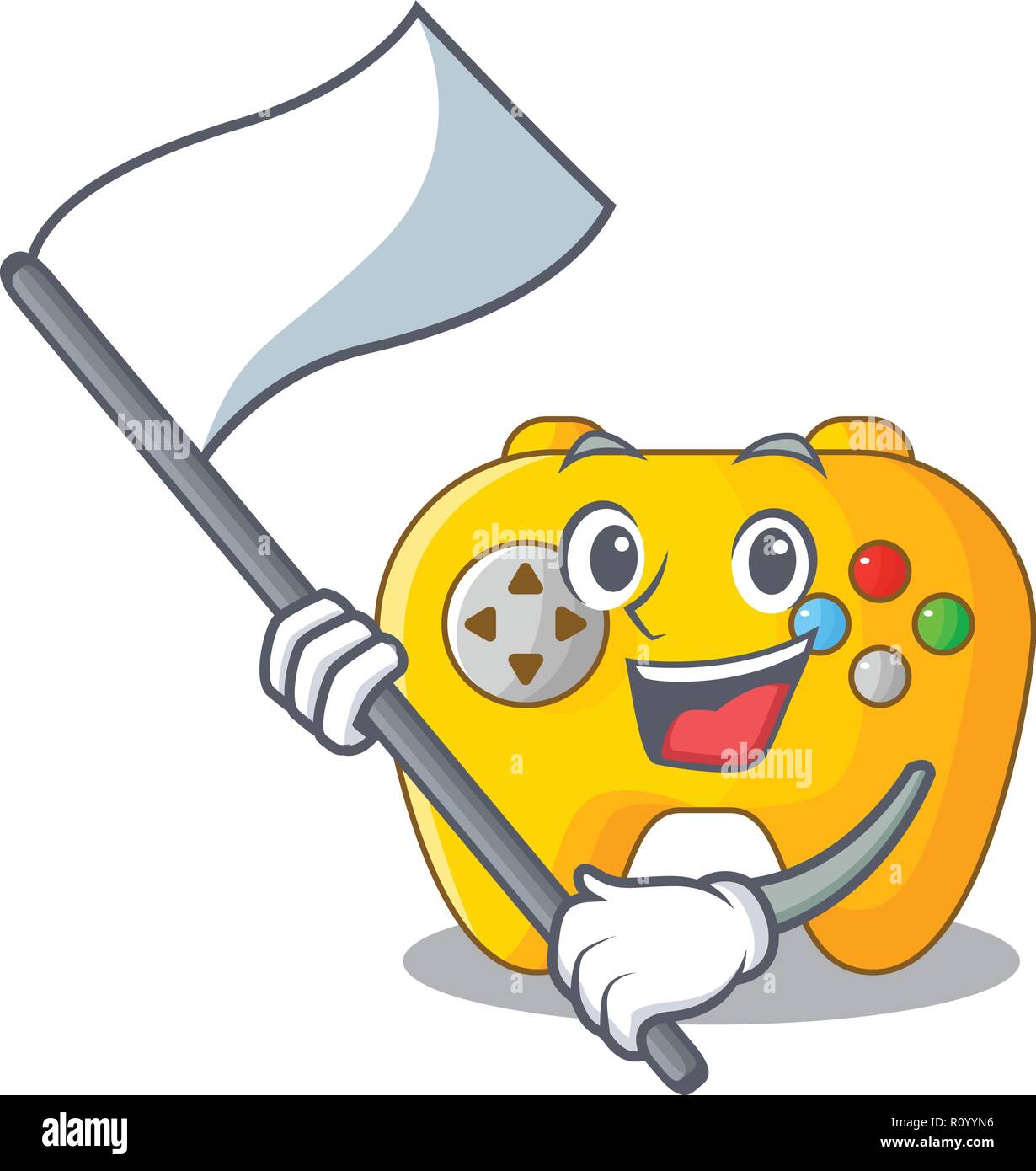 With flag retro computer game control on mascot Stock Vector