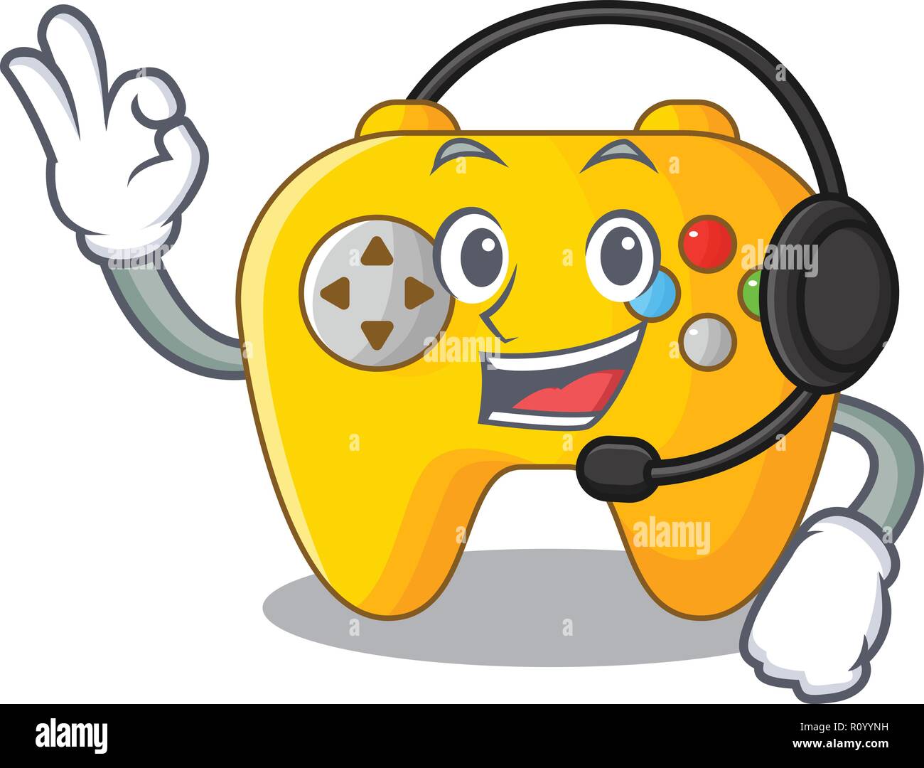 With headphone retro computer game control on mascot Stock Vector