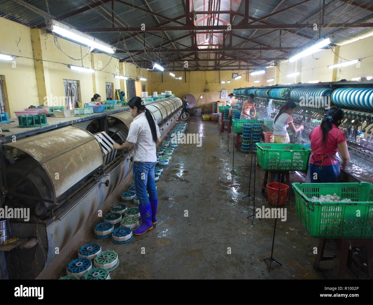 Silk Production Factory in the local village in Da Lat City. Travel in Vietnam in 2012, 5th December Stock Photo