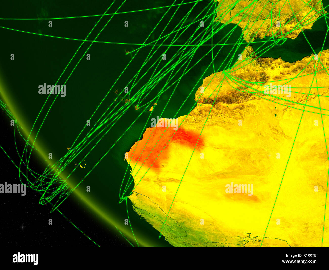 Western Sahara on digital planet Earth from space with network. Concept ...