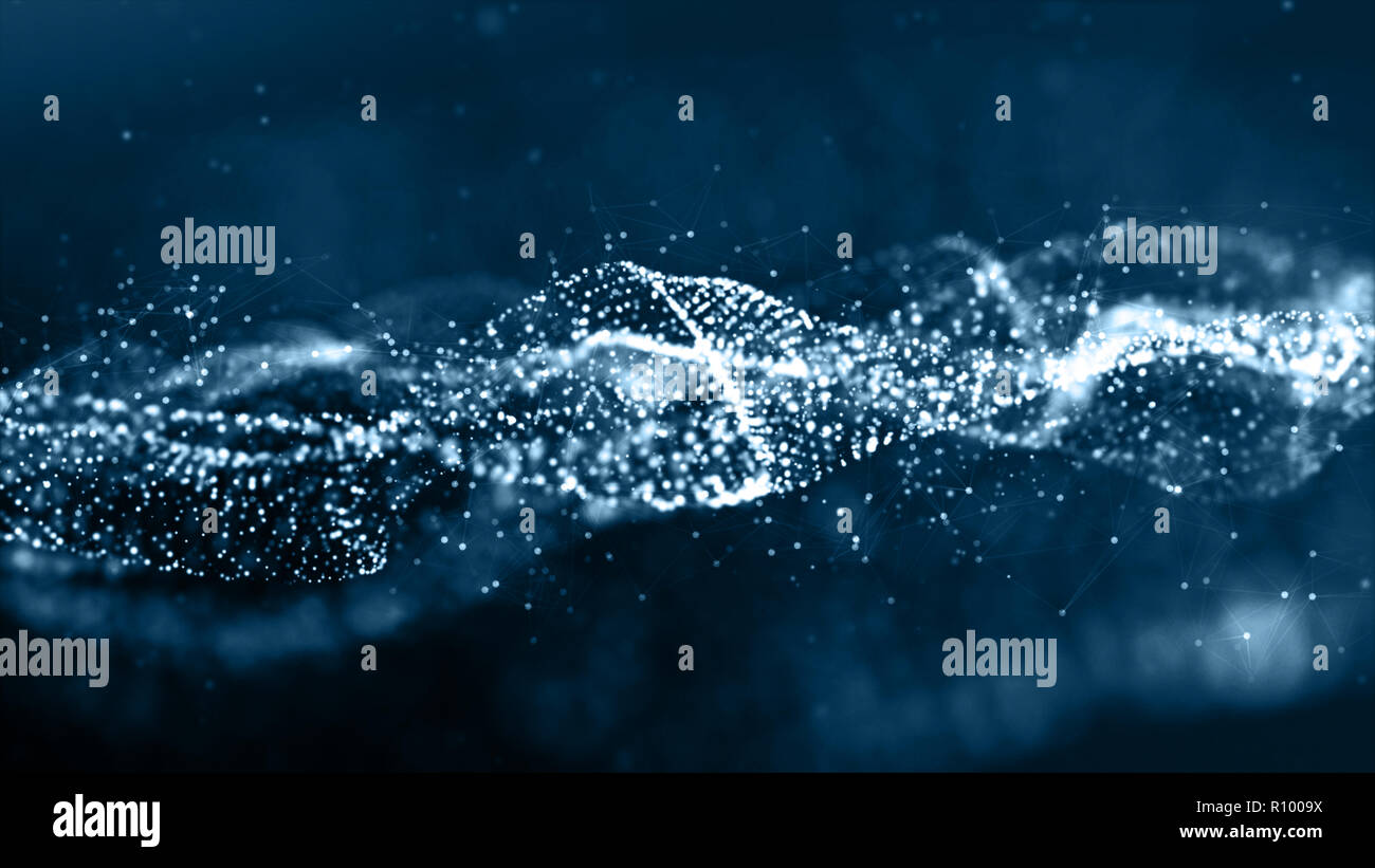 Blue color particles wave abstract background Stock Photo - Alamy