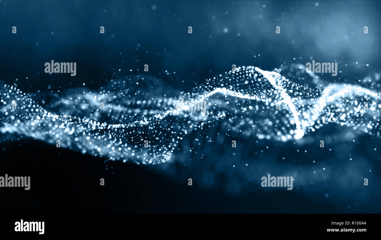 Blue color particles wave abstract background Stock Photo - Alamy